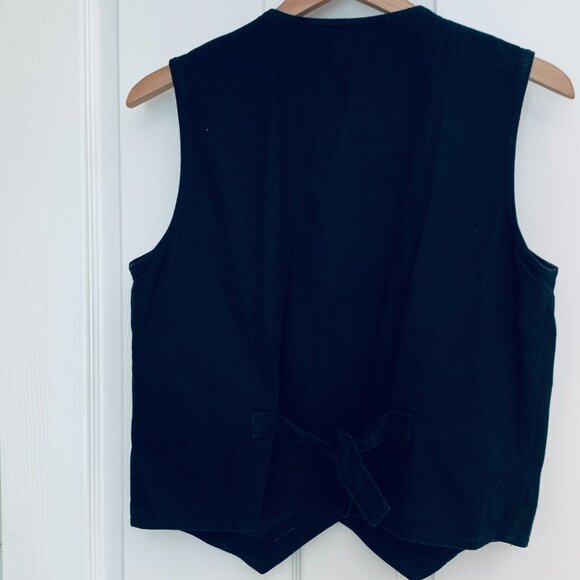 VEST EMBROIDERED Woman  Decorative Buttons Pointed Front Back Tie M - Picture 5 of 9